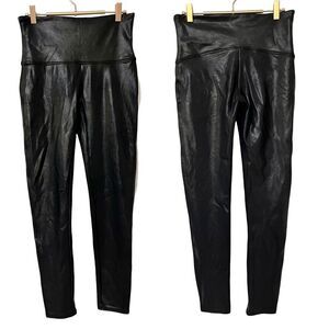 SPANX Faux Leather Leggings Size XL Black Stretch Edgy‎ Rocker Goth Baddie